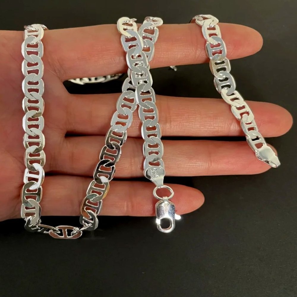 Awesome 20" Mariner Link Chain Stamped As 925 Solid Sterling Silver - Picture 2 of 6